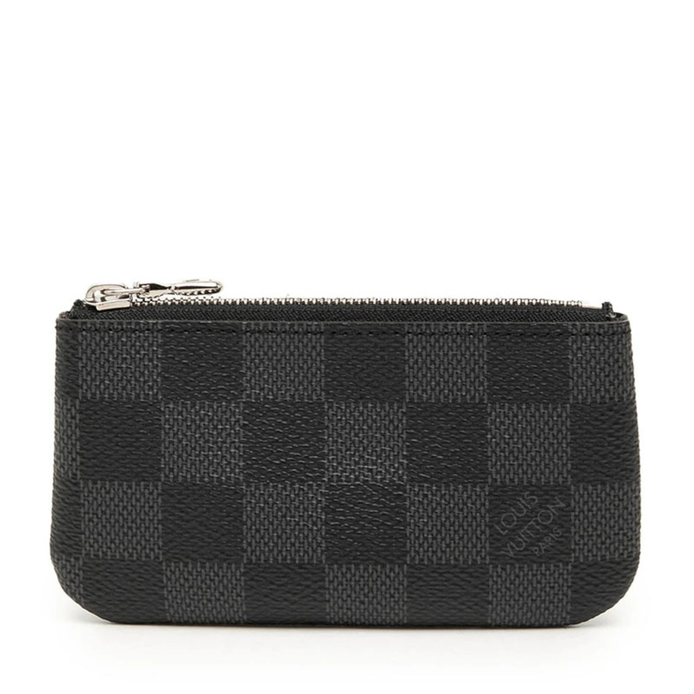 Louis Vuitton Damier Graphite Pochette Cle Wallet/Coin Purse N60155 Black Lea...